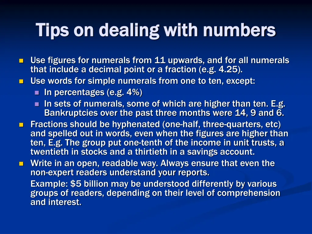 tips on dealing with numbers tips on dealing with 1