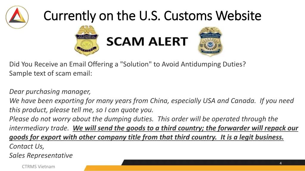 currently on the u s customs website currently