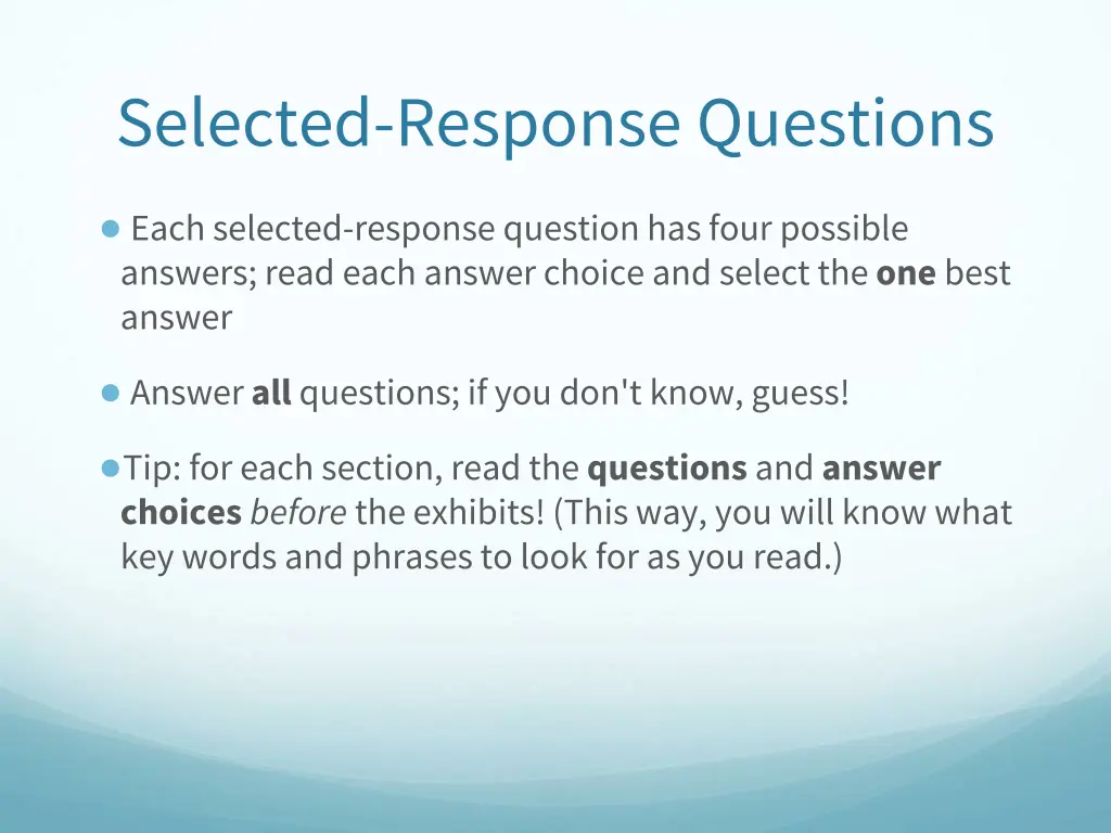 selected response questions