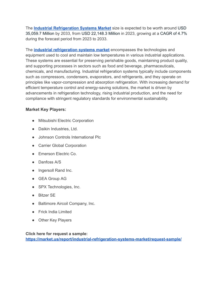 the industrial refrigeration systems market size