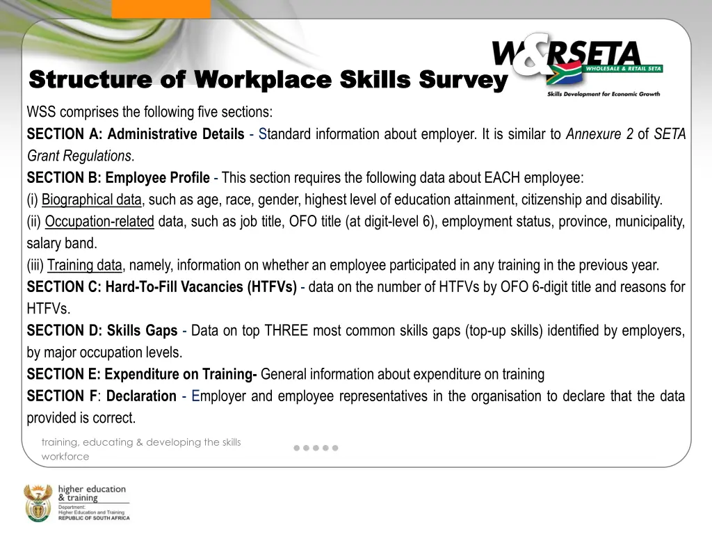 structure of workplace skills survey structure