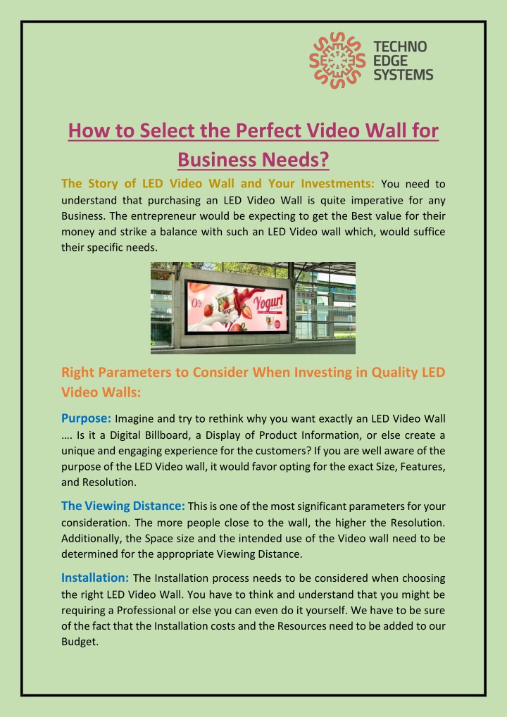 how to select the perfect video wall for business