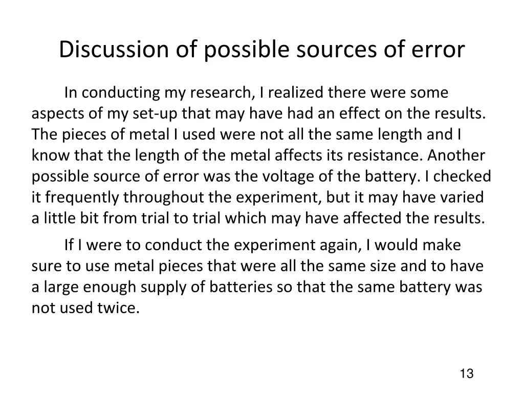 discussion of possible sources of error