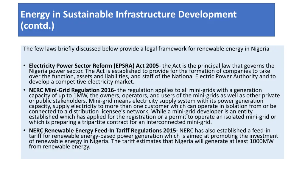 energy in sustainable infrastructure development