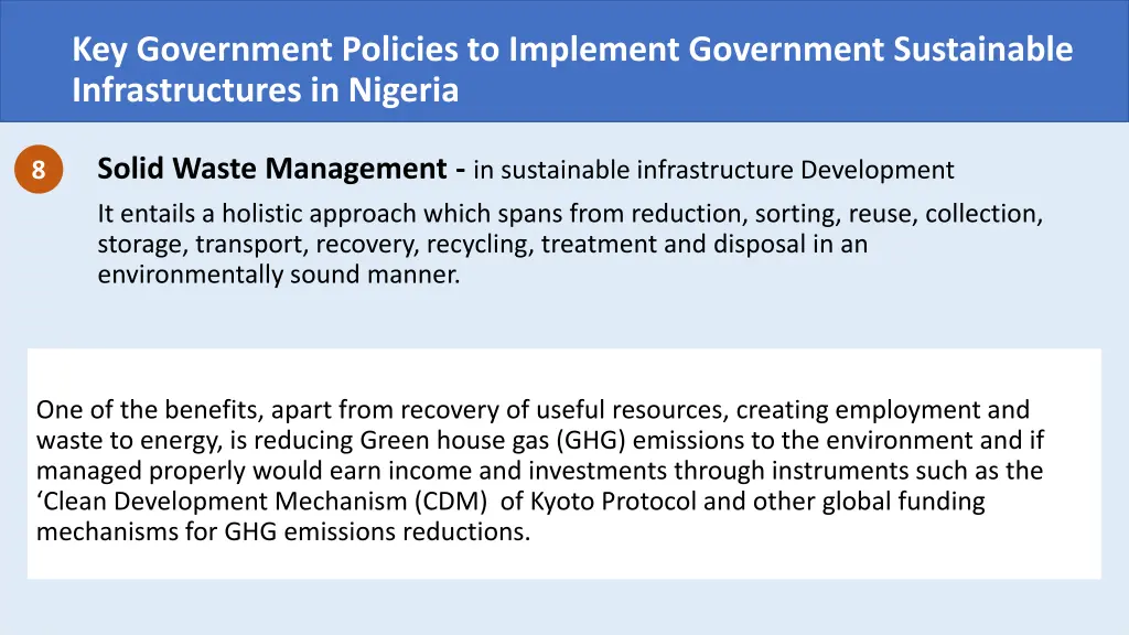 key government policies to implement government