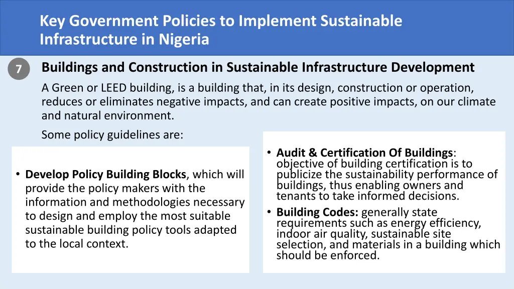 key government policies to implement sustainable 8