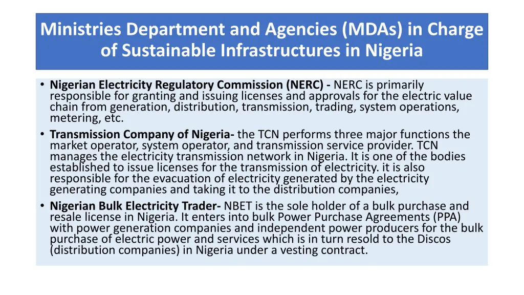 ministries department and agencies mdas in charge