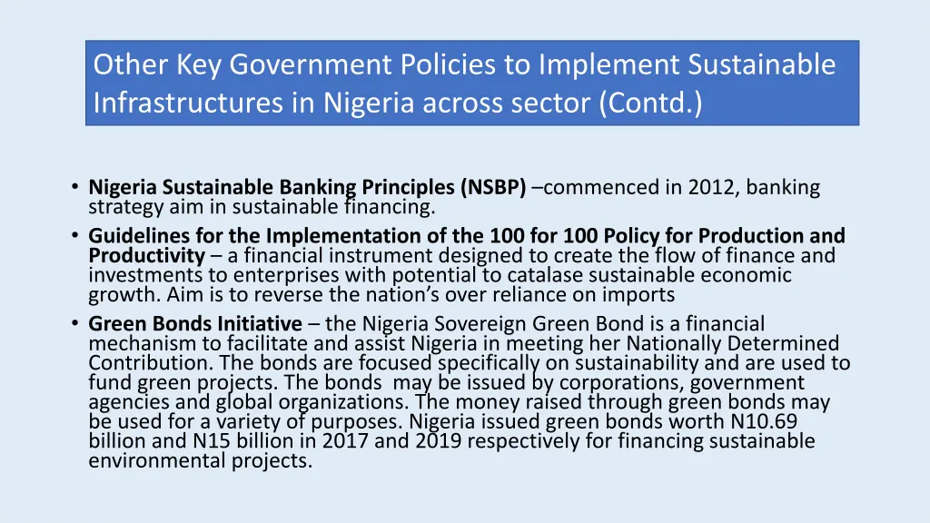 other key government policies to implement 1