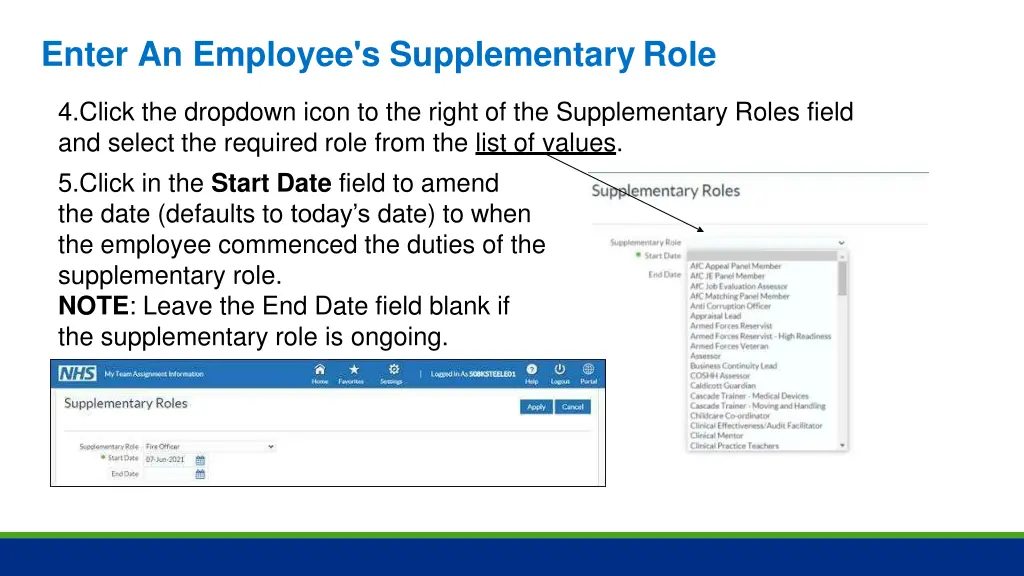 enter an employee s supplementary role 2