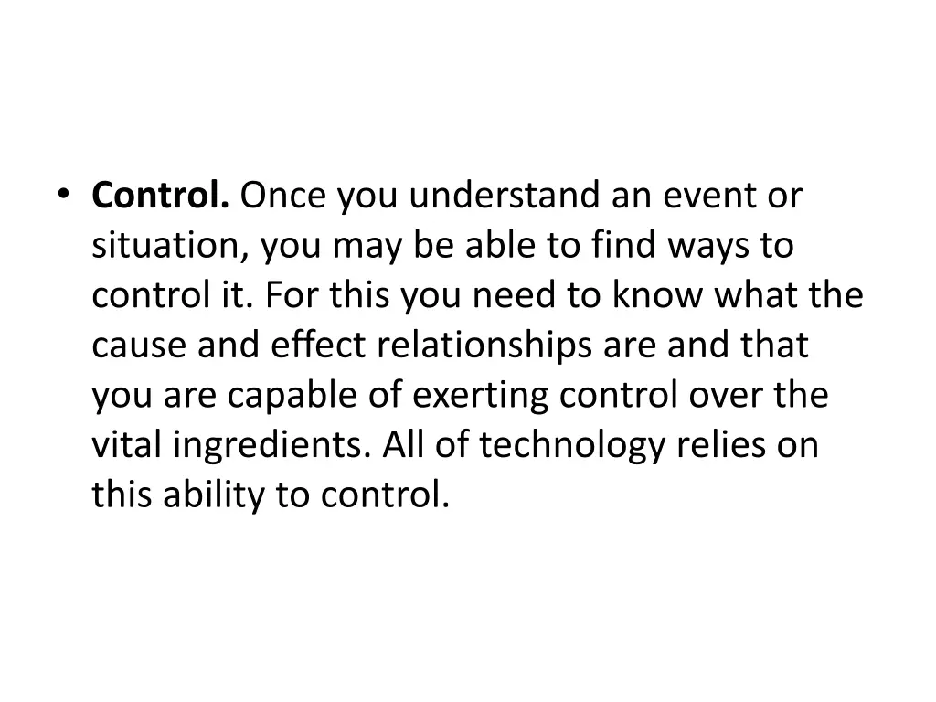 control once you understand an event or situation