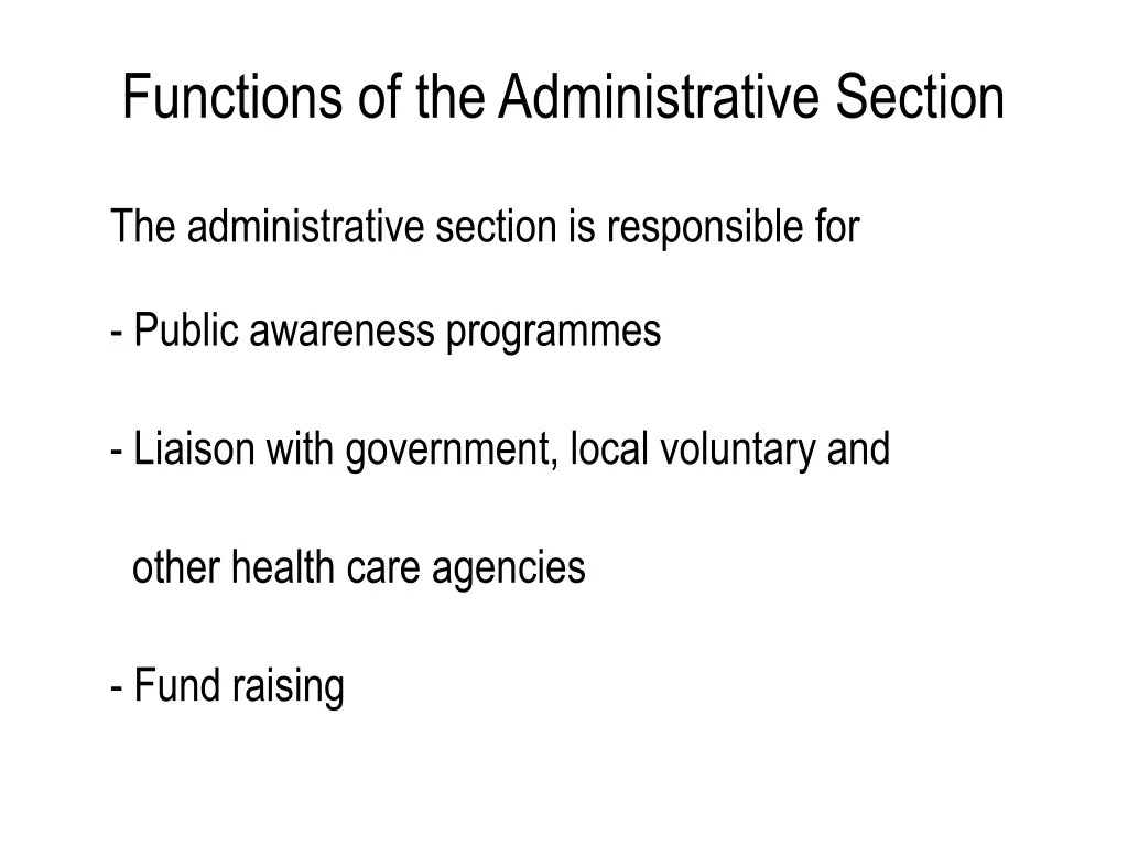 functions of the administrative section