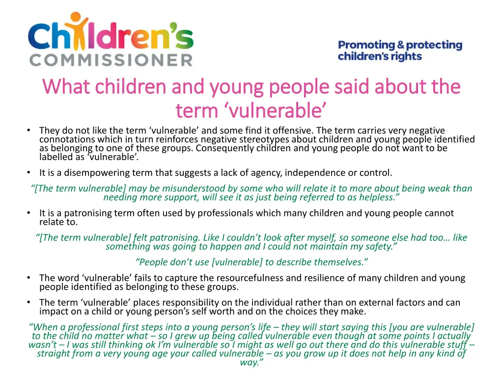 what children and young people said about