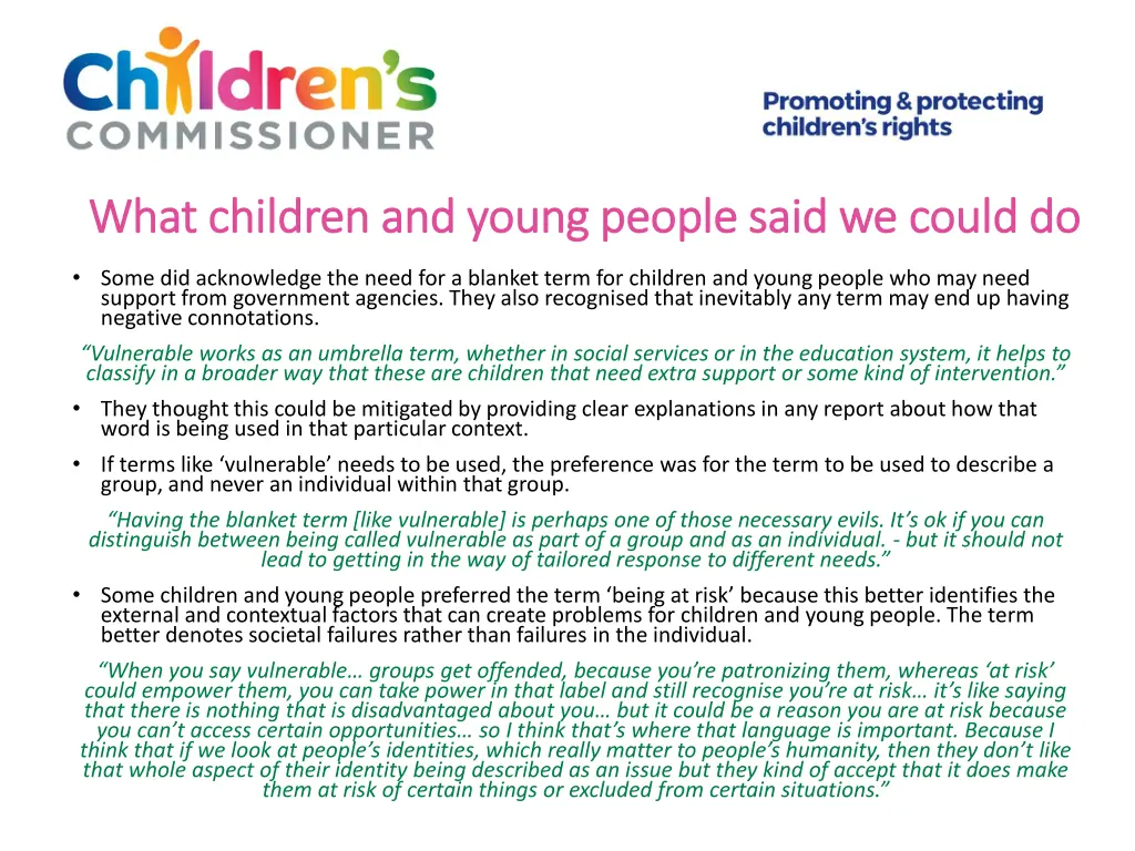 what children and young people said we could