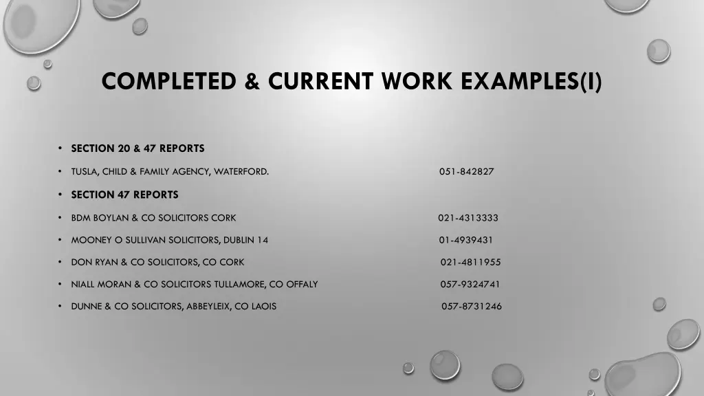 completed current work examples i