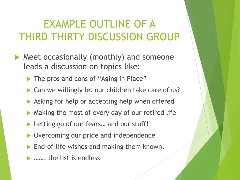 example outline of a third thirty discussion group