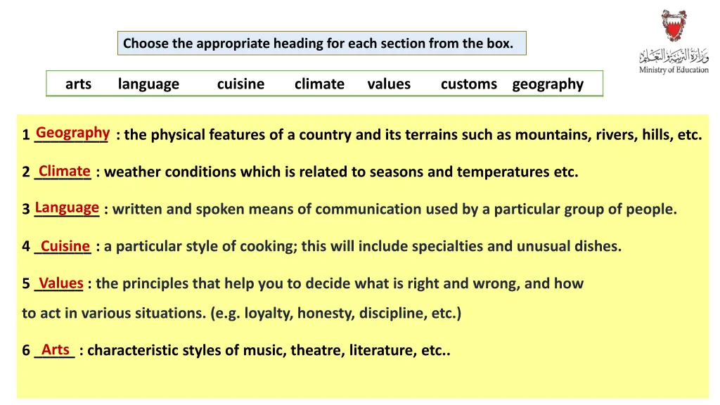 choose the appropriate heading for each section