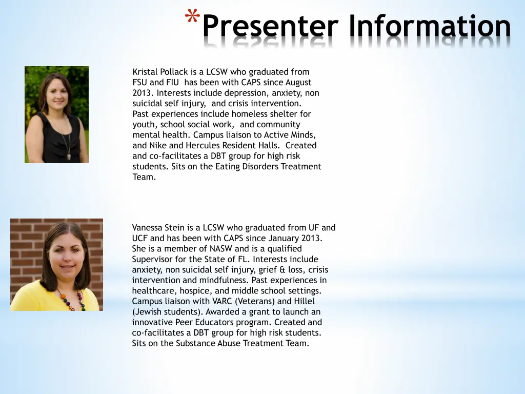 presenter information