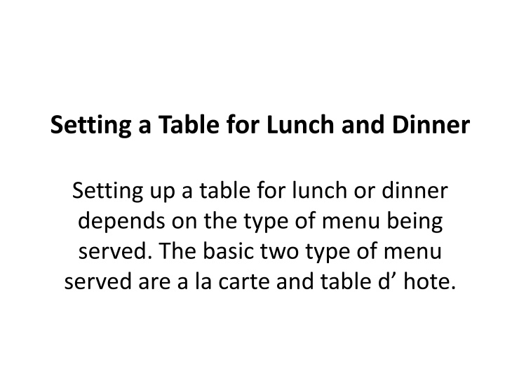 setting a table for lunch and dinner