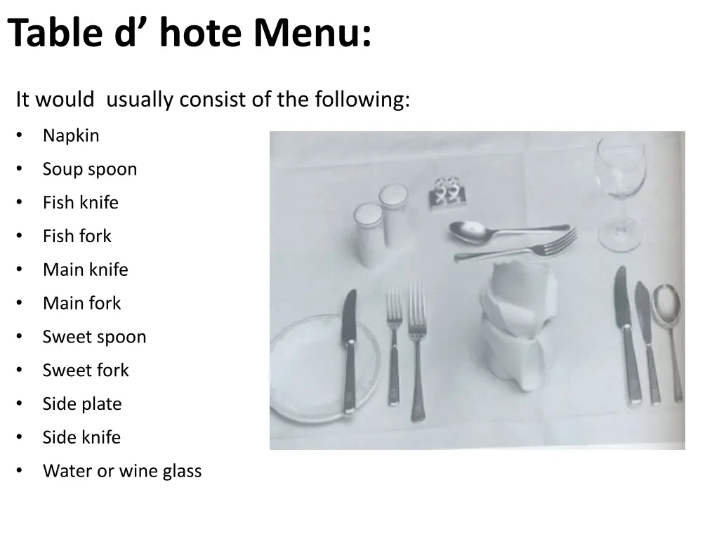 table d hote menu