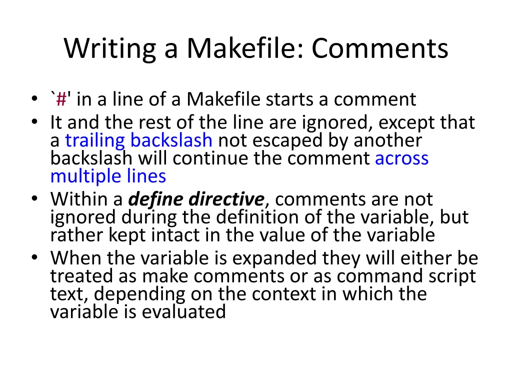 writing a makefile comments