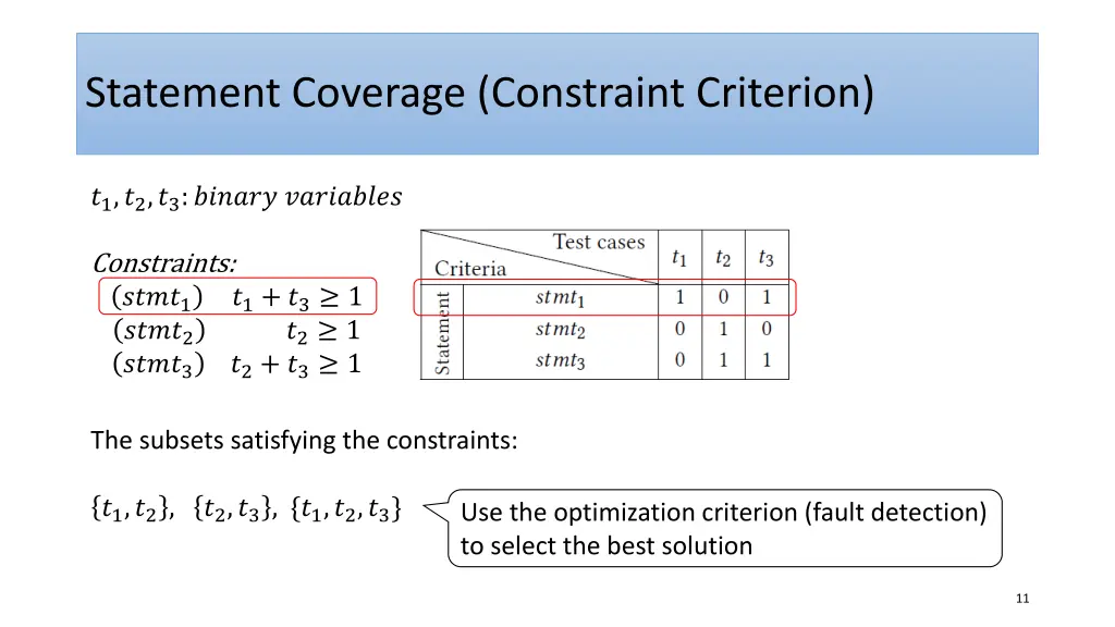 statement coverage constraint criterion