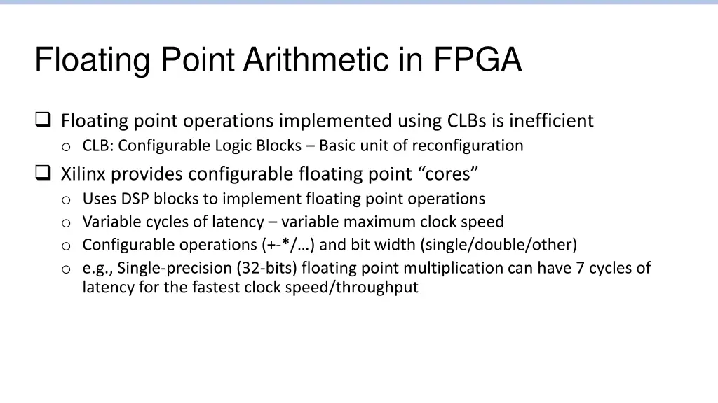 floating point arithmetic in fpga