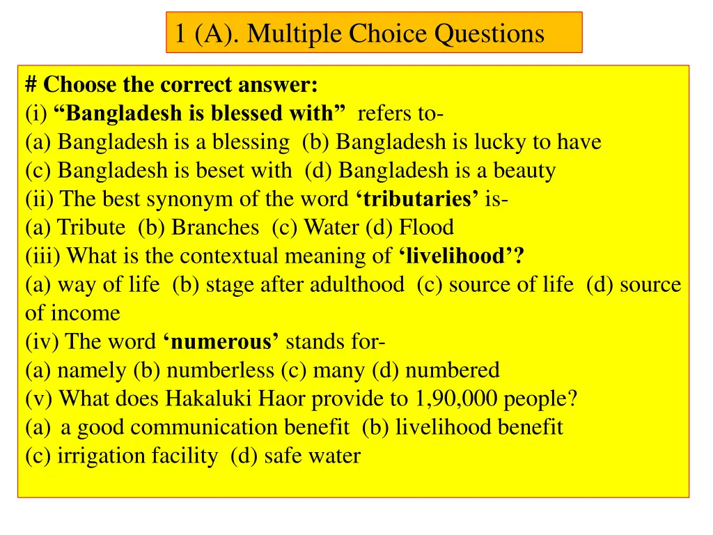 1 a multiple choice questions