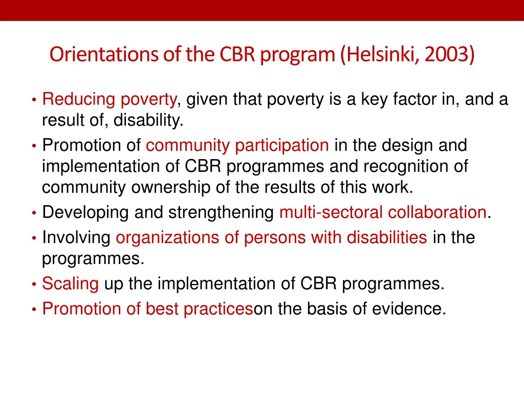 orientations of the cbr program helsinki 2003