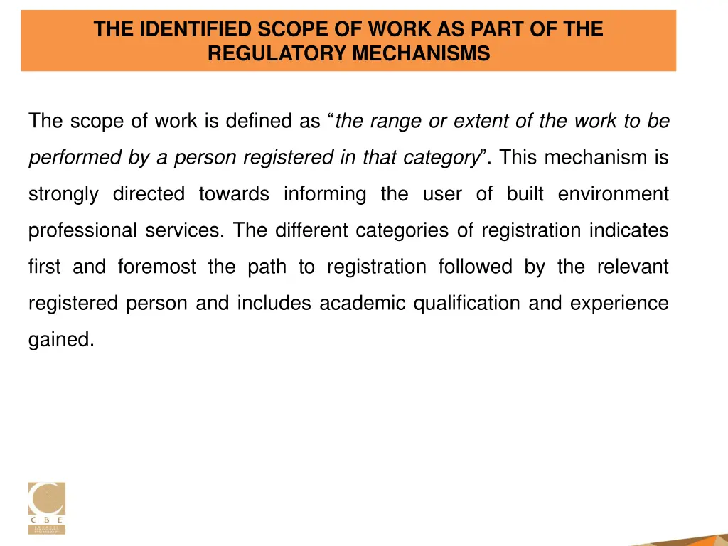 the identified scope of work as part