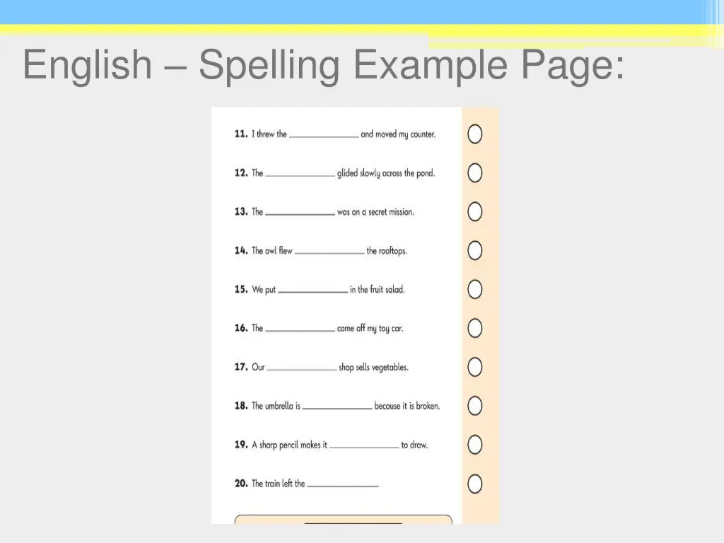 english spelling example page