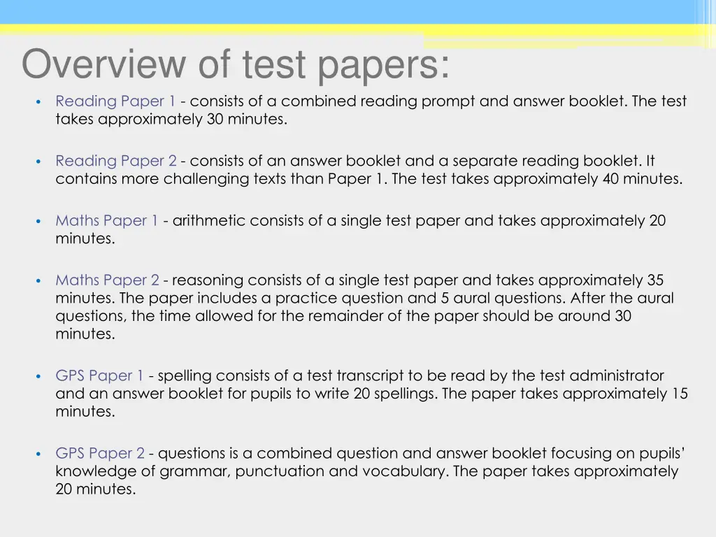 overview of test papers reading paper 1 consists