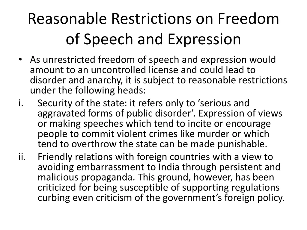 reasonable restrictions on freedom of speech