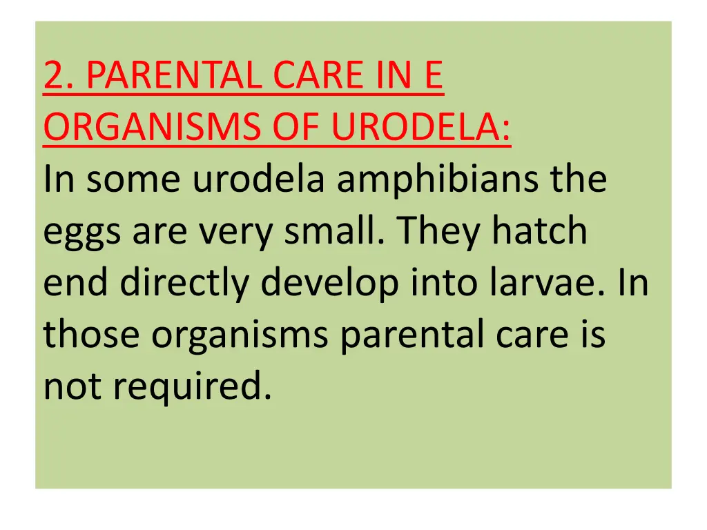 2 parental care in e organisms of urodela in some