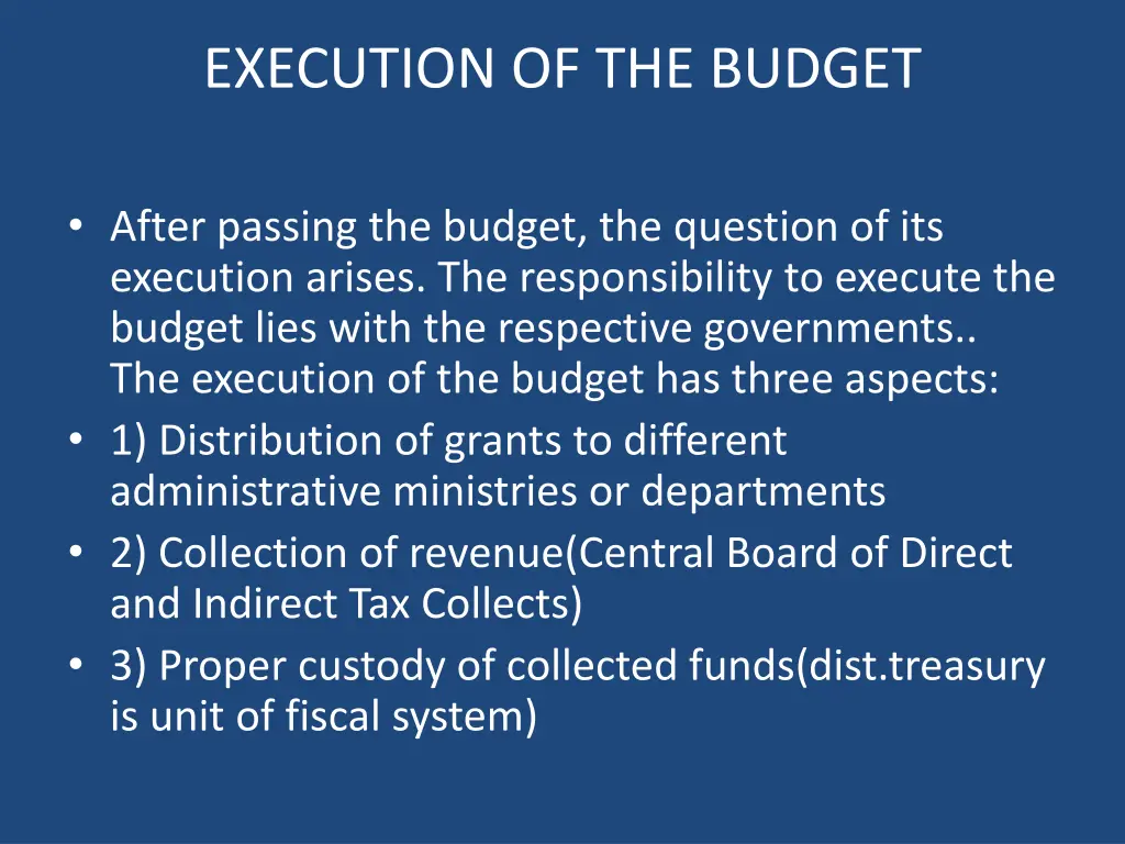 execution of the budget