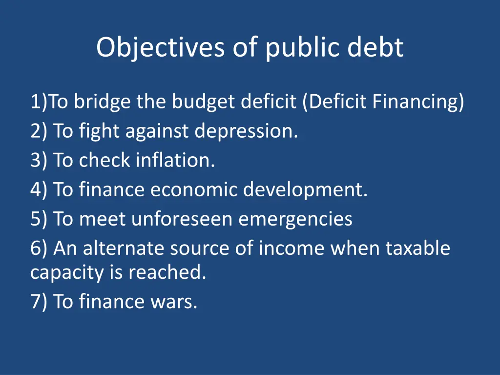 objectives of public debt