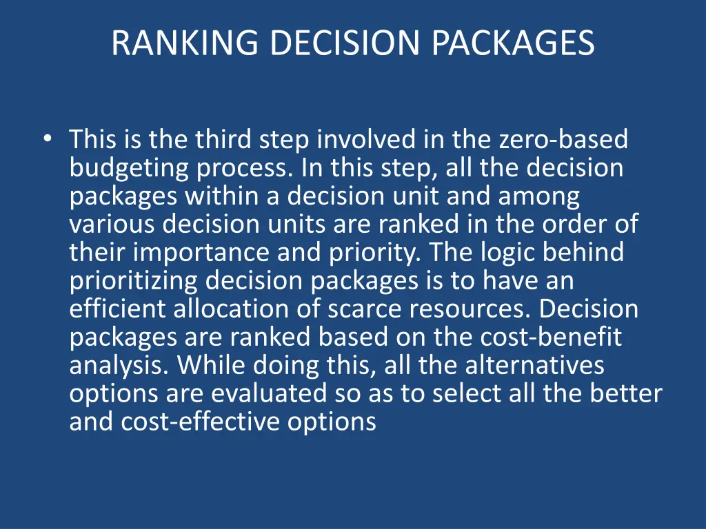 ranking decision packages