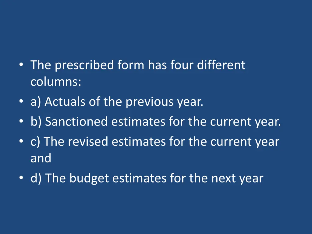 the prescribed form has four different columns