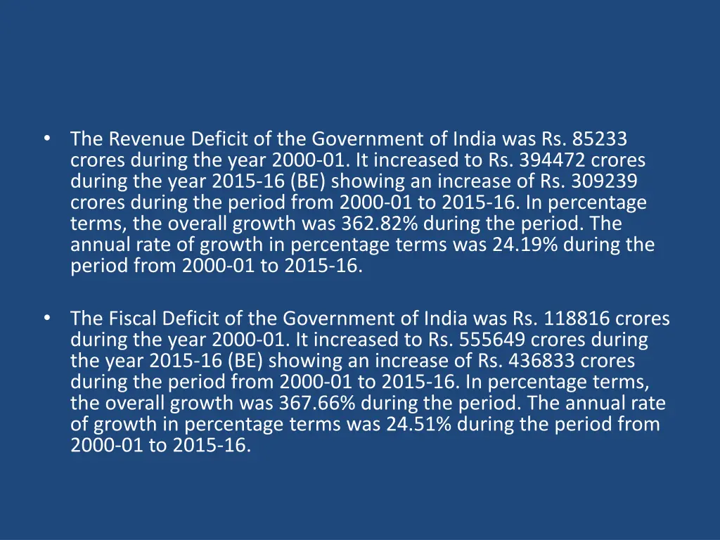 the revenue deficit of the government of india