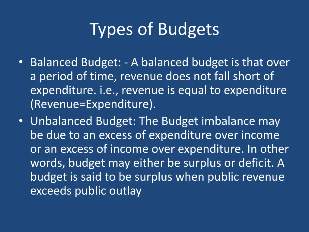 types of budgets