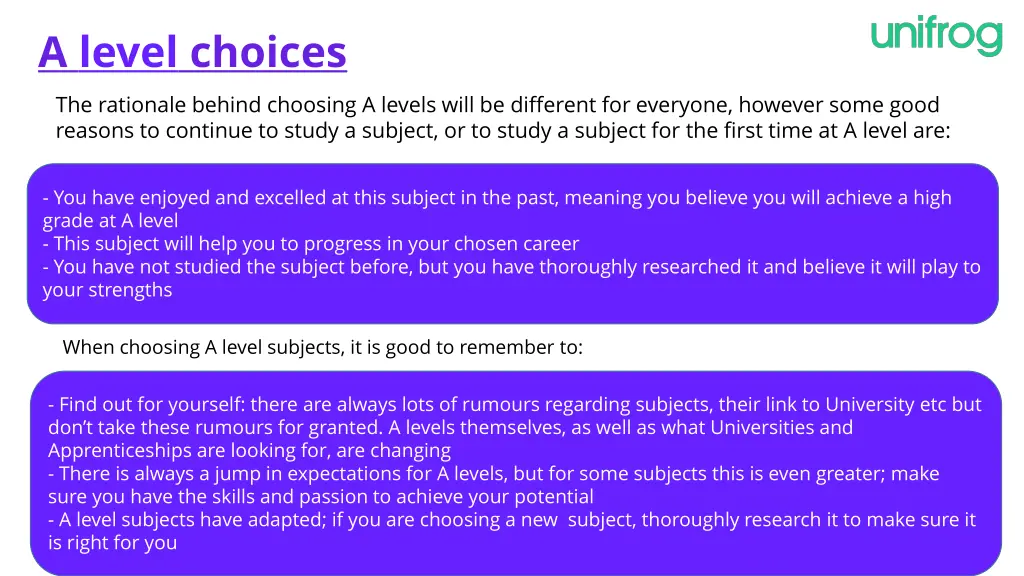 a level choices the rationale behind choosing