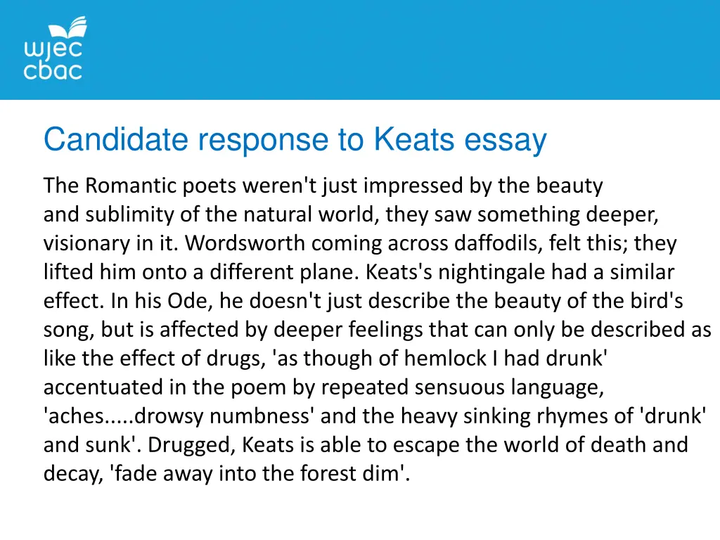 candidate response to keats essay