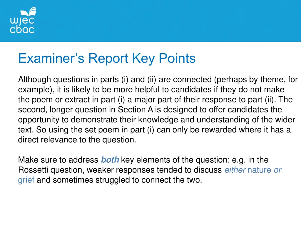 examiner s report key points