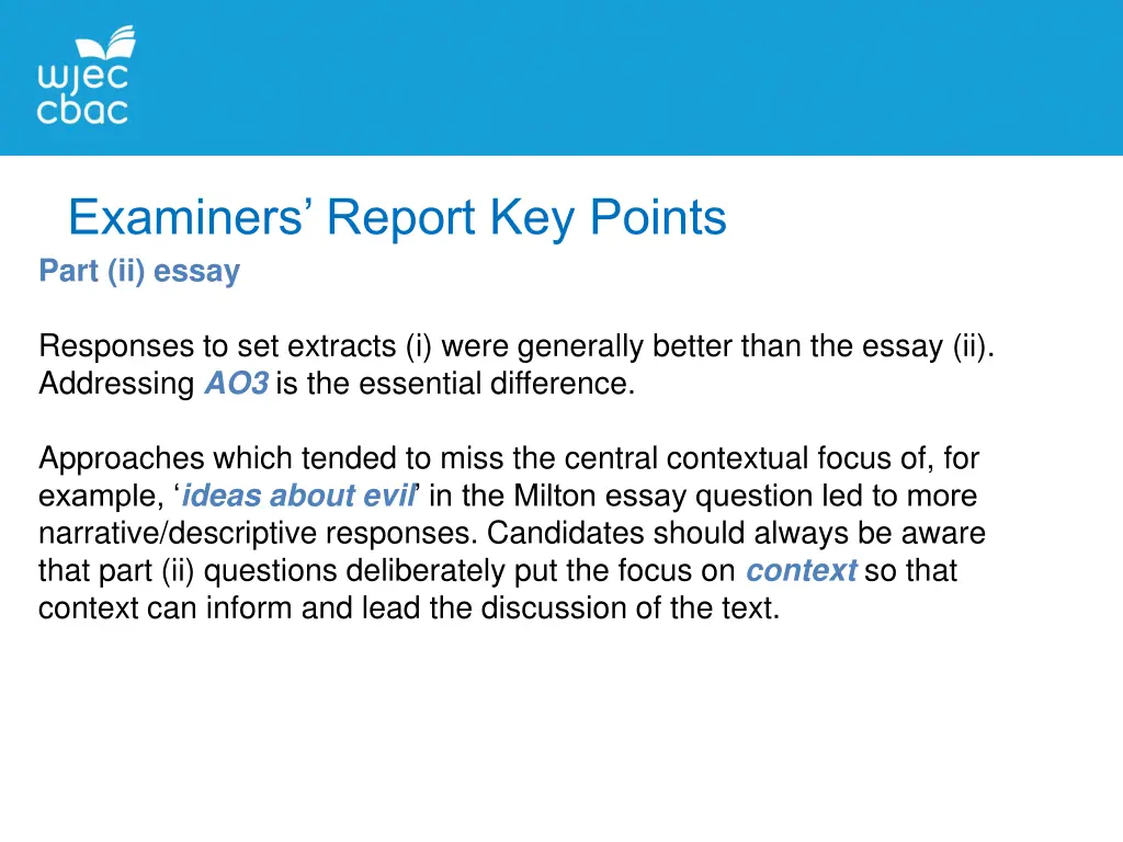 examiners report key points part ii essay