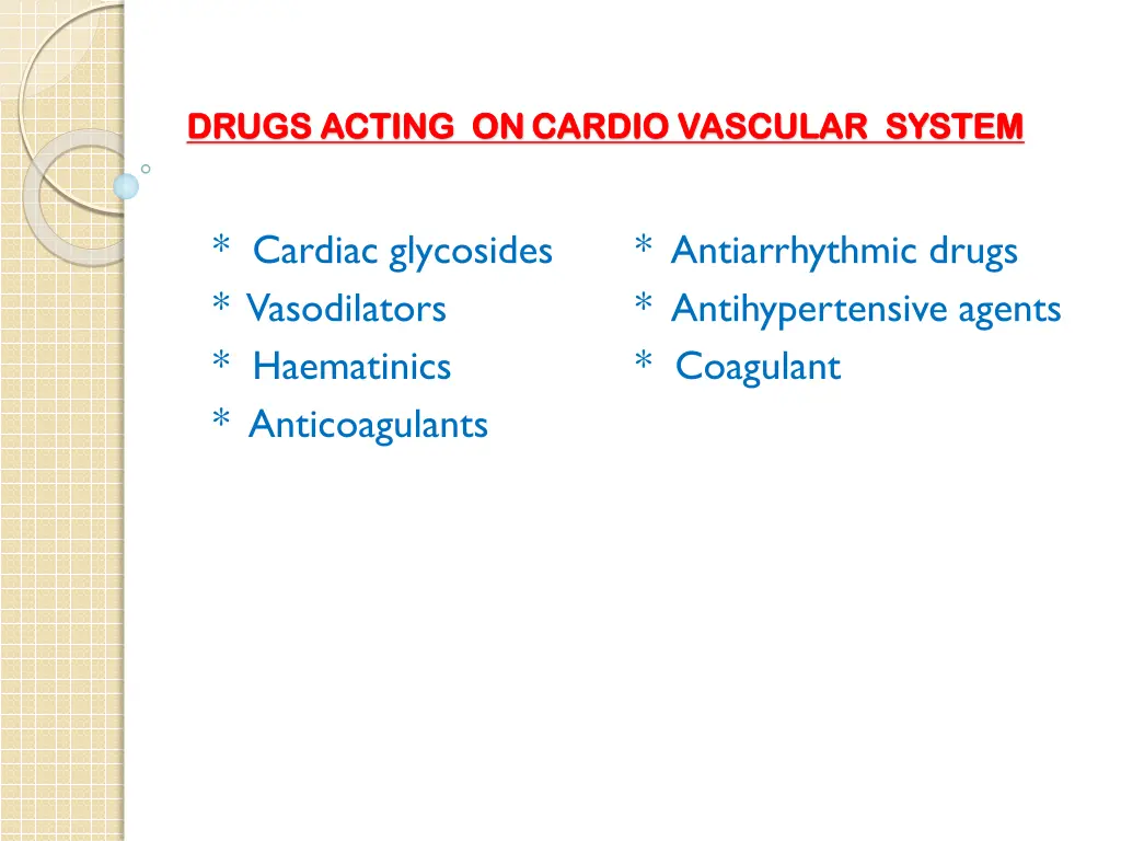 drugs acting on drugs acting oncardio vascular