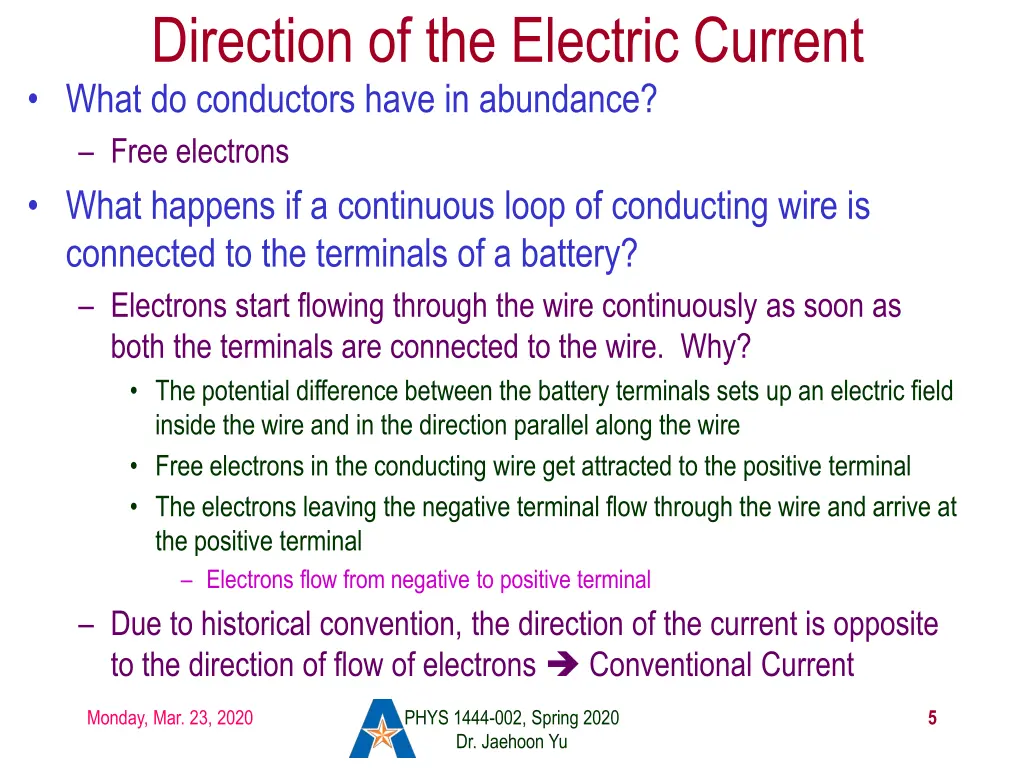 direction of the electric current what