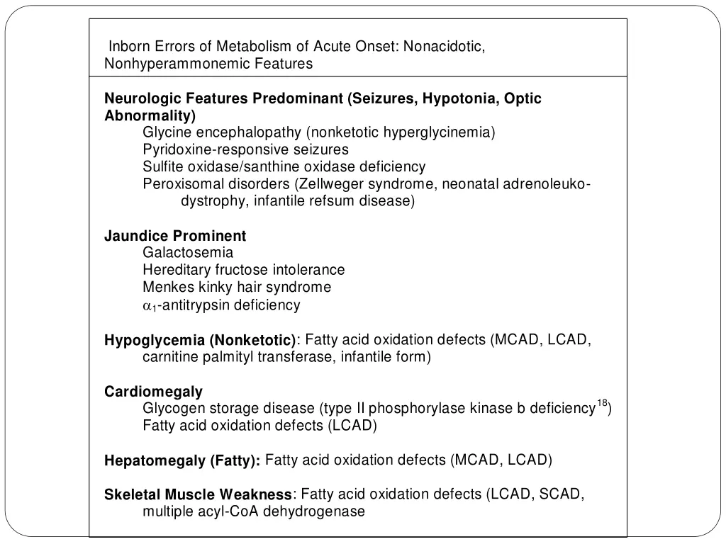 inborn errors of metabolism of acute onset