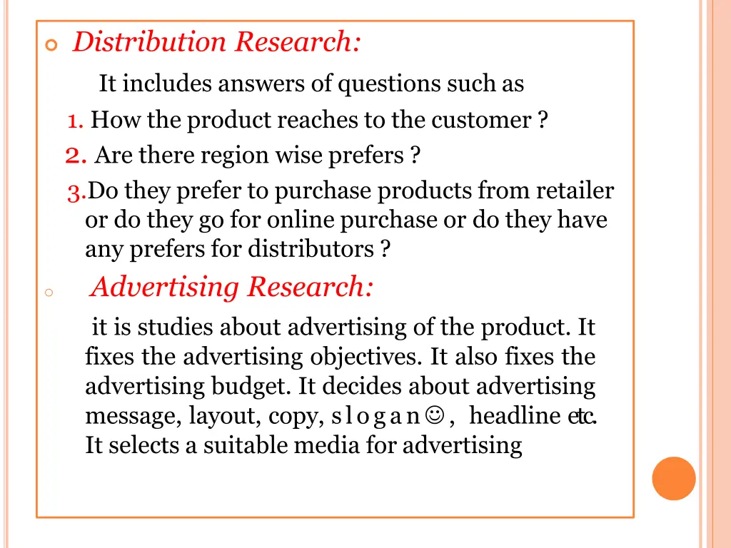distribution research it includes answers