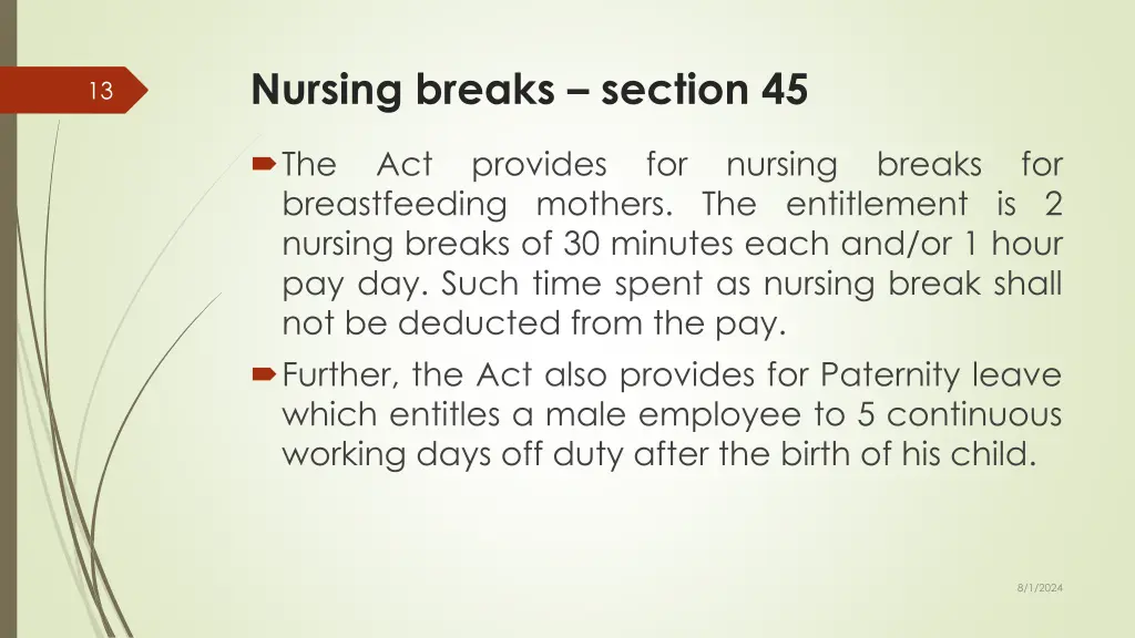 nursing breaks section 45