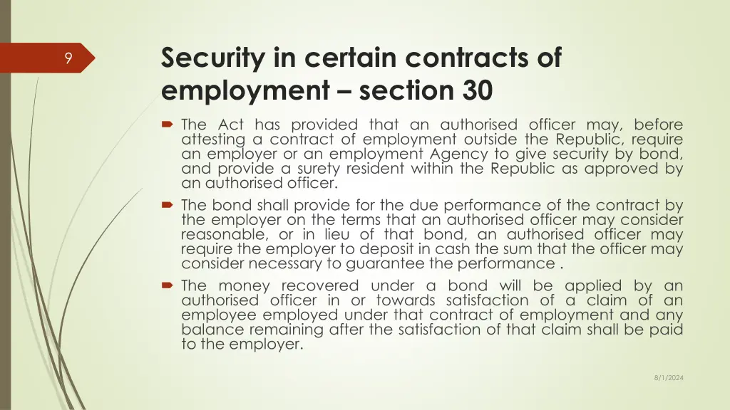 security in certain contracts of employment