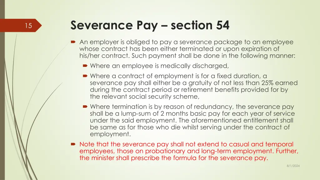 severance pay section 54